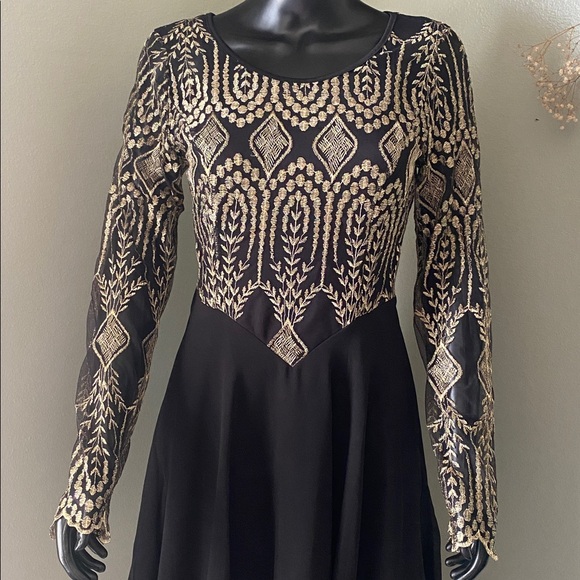 Altar'd State Black Dress with Gold Detailing - Picture 4 of 14